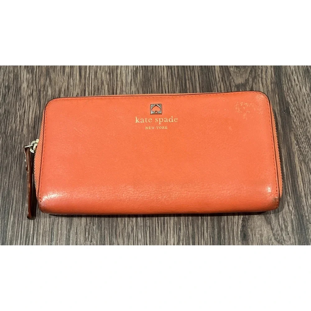 Kate Spade New York Continental Zip Around Large Wallet Coral Red Orange